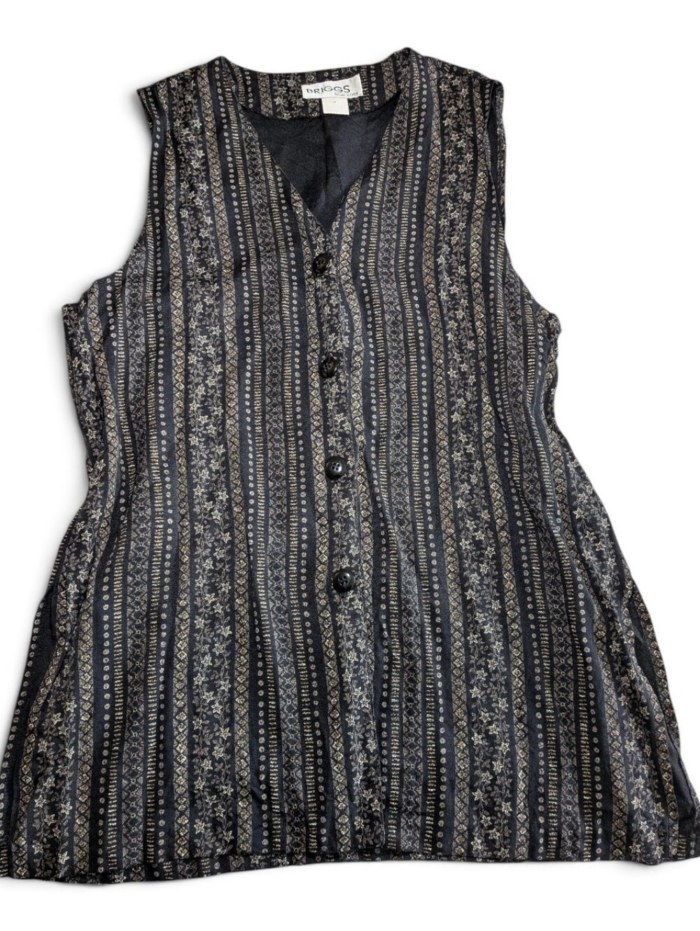 VTG 90s Briggs New York Longline Tapestry Button Front Tunic Vest Top Black S/M